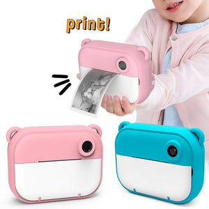 kid instant print camera for children in pink and blue with thermal paper printing function