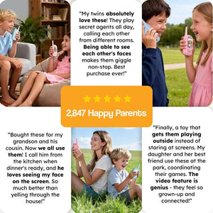 Kids using Face-to-Face Video Walkie Talkie set for safe, screen-free video chats up to 400m range