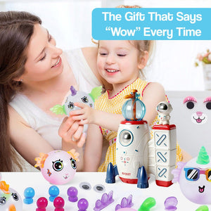 Child playing with Magic PopKit reusable balloon toy creating magical creatures with adult supervision