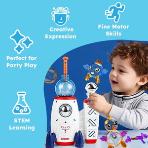 Child playing with Magic PopKit balloon toy set for creative expression and STEM learning