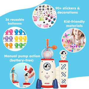 Magic PopKit creative toy set with manual pump, reusable balloons, stickers, and kid-friendly materials for making magical creatures.