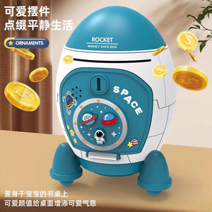 Rocket Shaped Plastic Cartoon Childrens Piggy Bank with Anti-Fall Design – for kids ages 3+