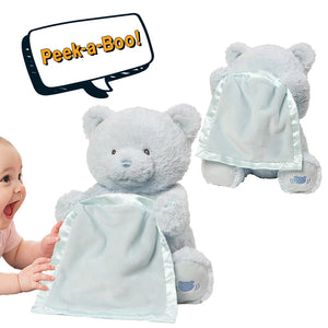 Peek-a-Bear Interactive ultra-soft plush bear playing peekaboo with satin blanket and childlike voice for babies and toddlers