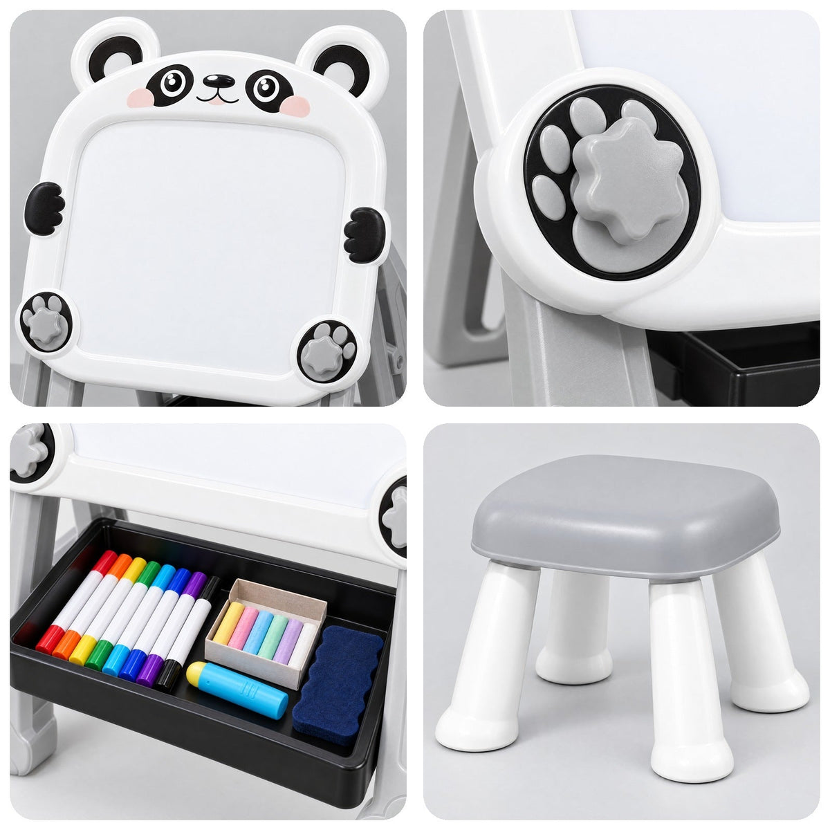 Foldable Double-Sided Kids Art Easel with Stool