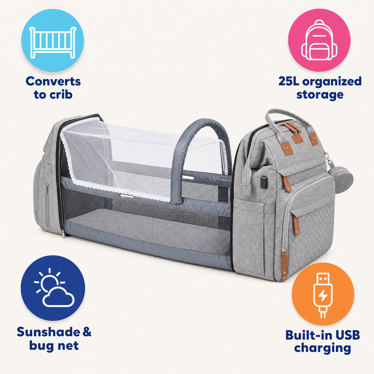 2-in-1 Baby Travel Bed & Diaper Bag Backpack (view 4)