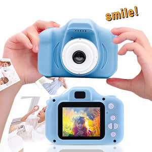 LittleLens Kids Camera in blue, lightweight and kid-friendly design with screen showing child photo, perfect for creative and safe play
