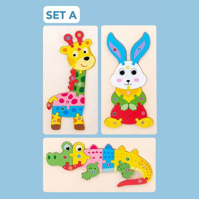 Montessori 3D Animal Shaped Puzzle (Set of 3) – wooden toy