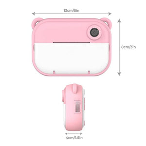 Pink kid instant print camera with compact size and easy-to-use design for children aged 4 and above