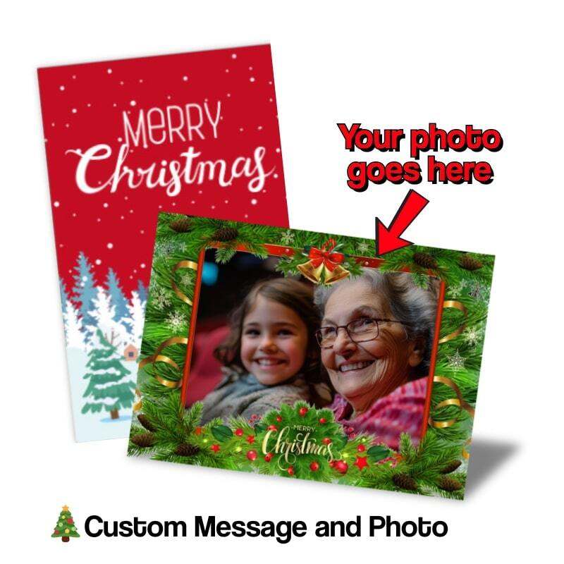 Custom Xmas card with personalized photo and festive holiday design