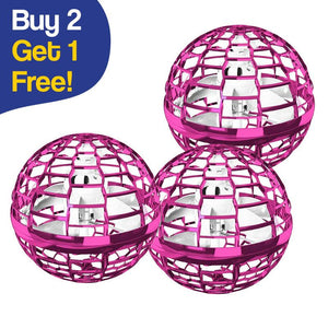 Galaxy Lights Flying Magic Orb toy with protective cage, LED lights, and hands-free flying technology, in pink color, set of three