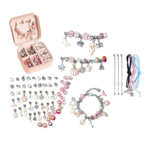 Kids Bracelet-Making Kit with colorful beads, charms, chains, and storage box for creative jewelry crafting