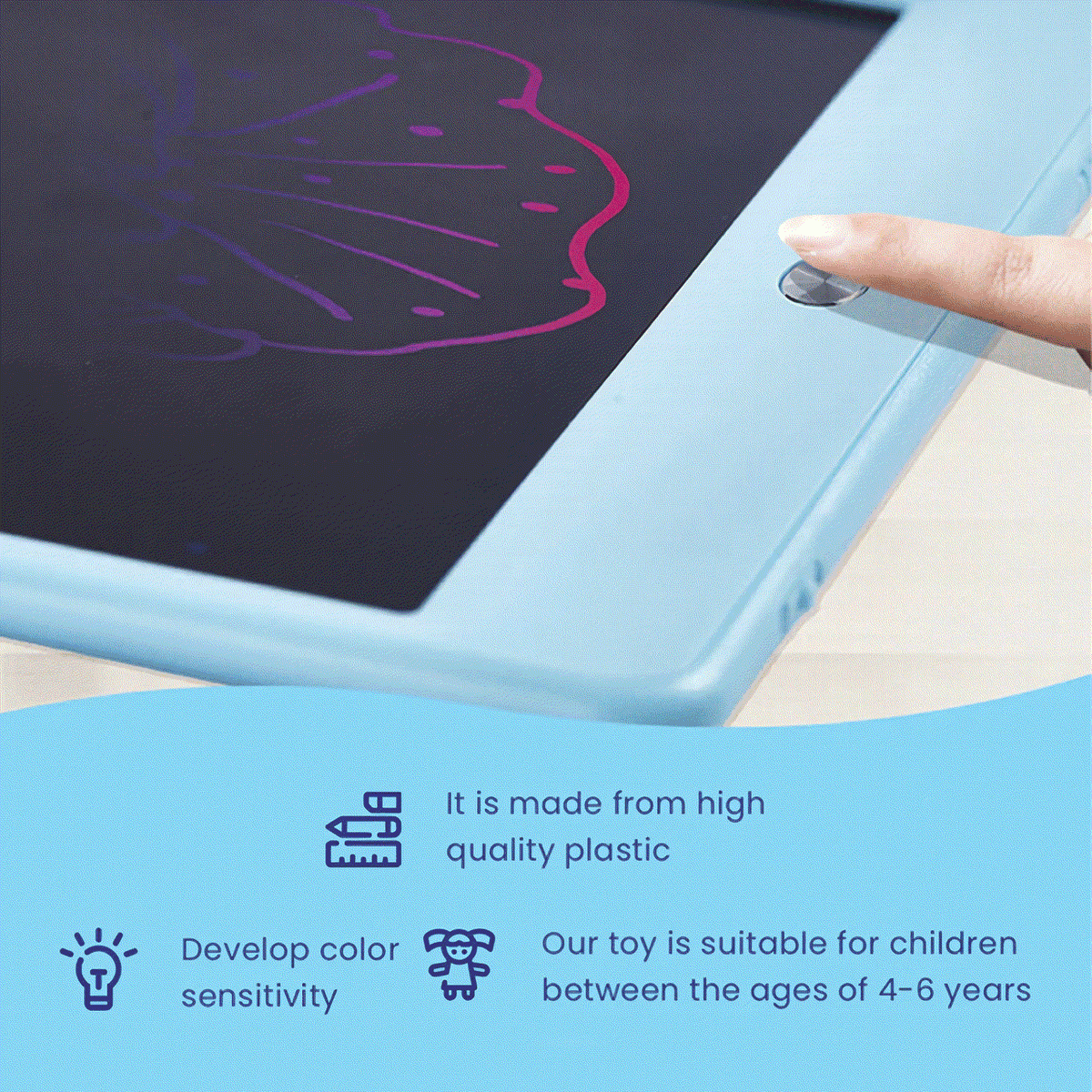 Colorful LCD writing and drawing tablet for kids, portable creative learning tool with vibrant screen