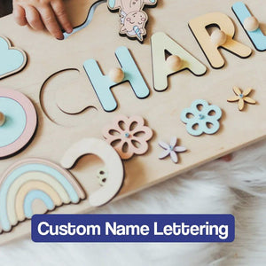 Custom Name Montessori Board personalized wooden letter puzzle for kids learning spelling and play