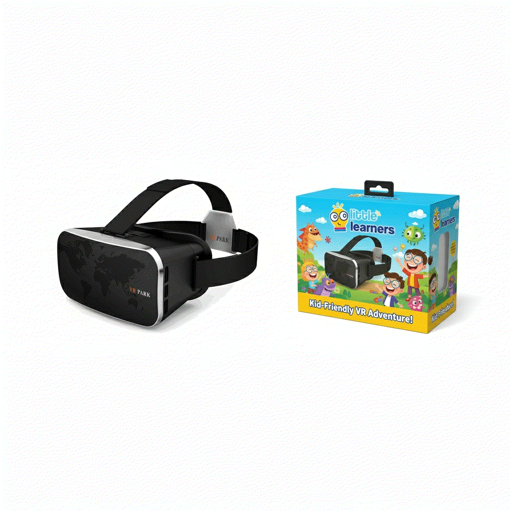 Interactive VR headset for kids with kid-friendly design and educational adventures packaging