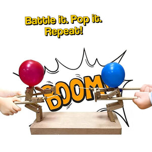 PopWars Balloon Fencing wooden set with two knights dueling to pop balloons in a head-to-head combat game