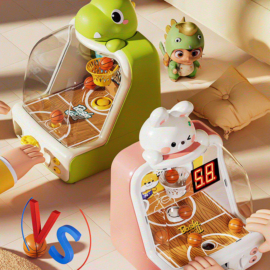 Colorful basketball arcade machine for kids aged 3-6 with sound effects and durable plastic design