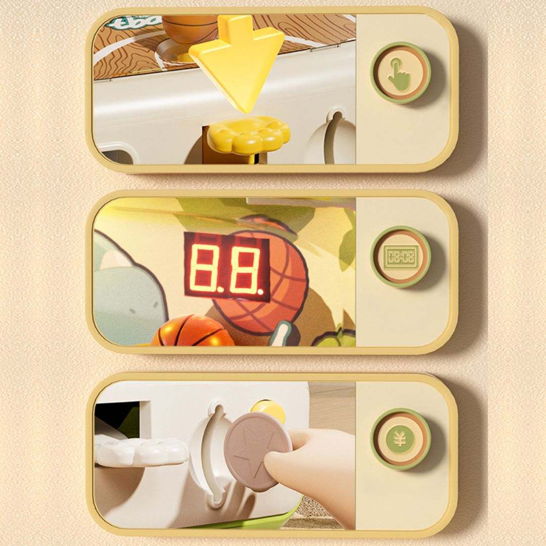 Colorful basketball arcade machine for kids made of durable plastic with music and sound effects