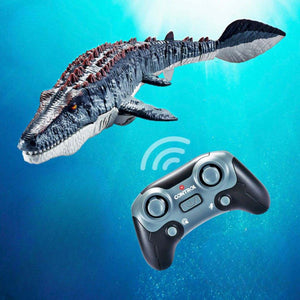 Remote control Mosasaurus toy boat with wireless controller in water simulation play