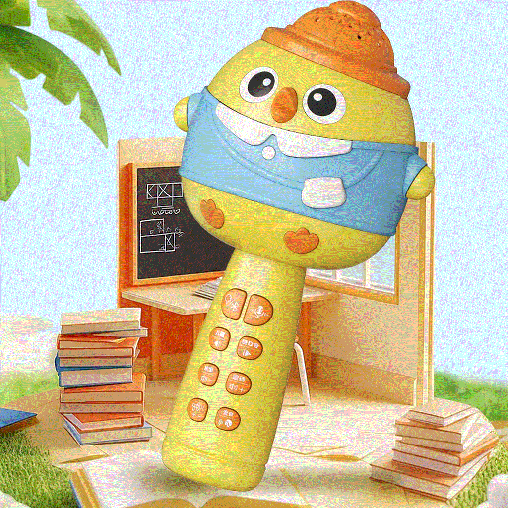 Colorful kids karaoke microphone and speaker toy with Bluetooth connectivity and rechargeable battery