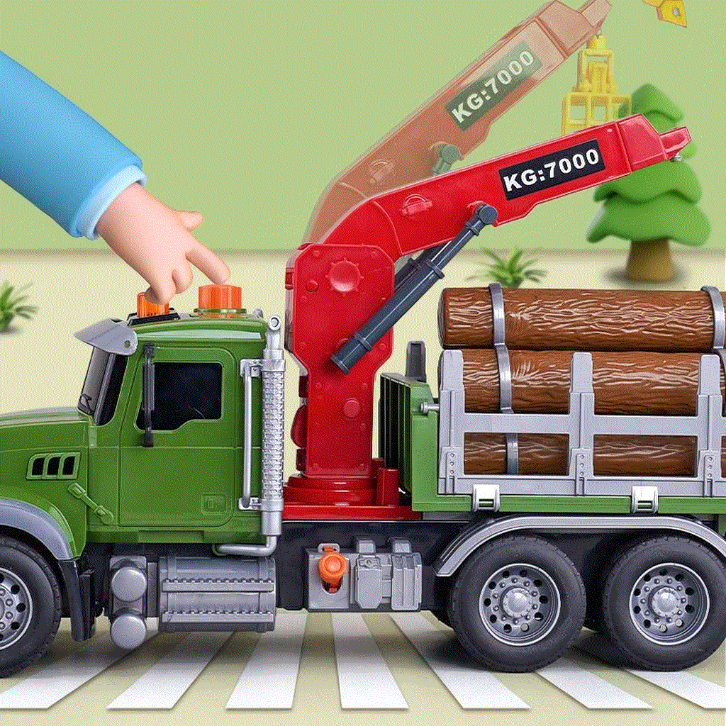 Oversized timber transport toy truck with crane, lights, and music for children aged 4-6