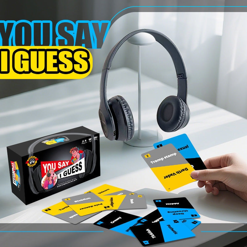 Lip Reading Party Game with headphones and phrase cards for interactive group fun