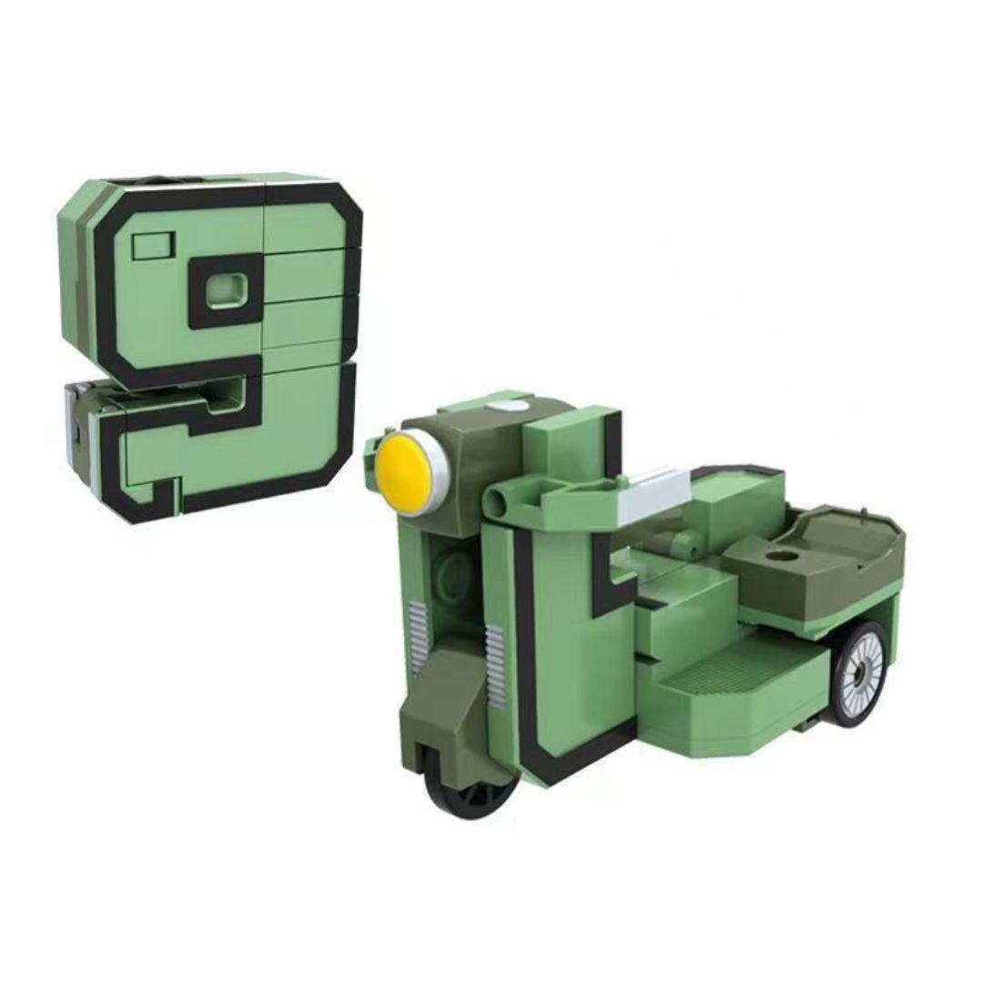 Digital deformation robot toy transforming from car to robot with colorful building blocks