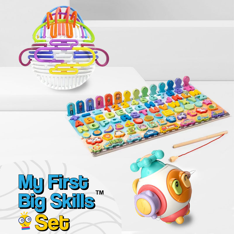 Educational Big Skills Set for toddlers with sensory ball, wooden fishing board, and busy ball toys