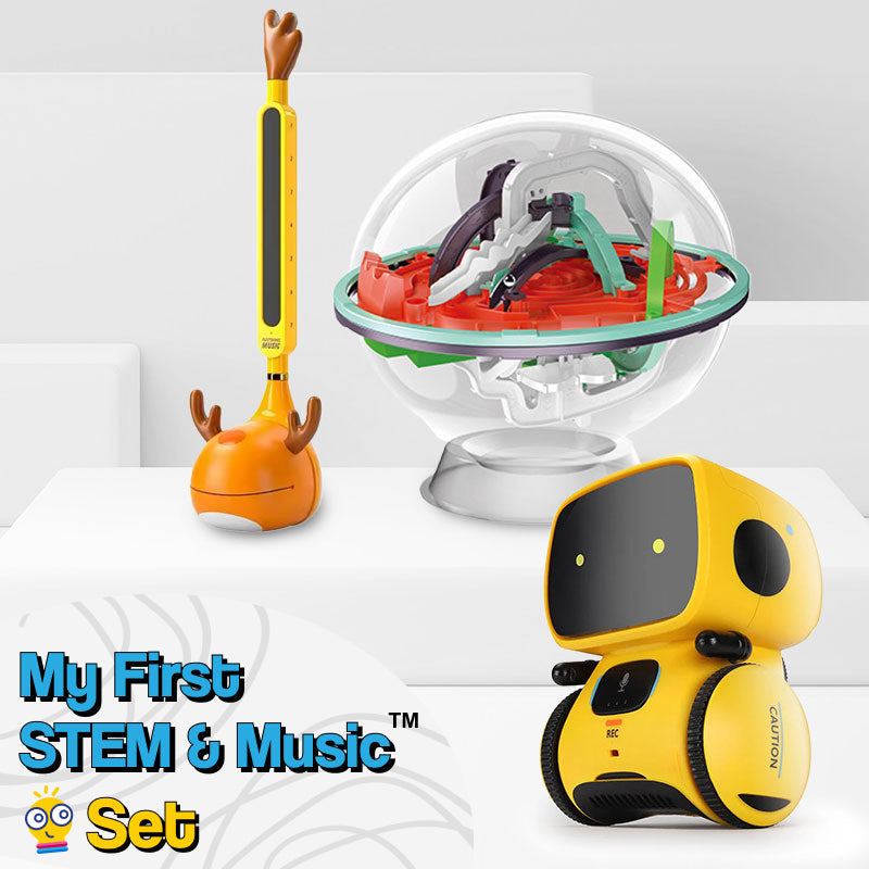 My First STEM & Music Set with interactive robot, 3D puzzle maze, and musical instrument for kids development and boredom relief