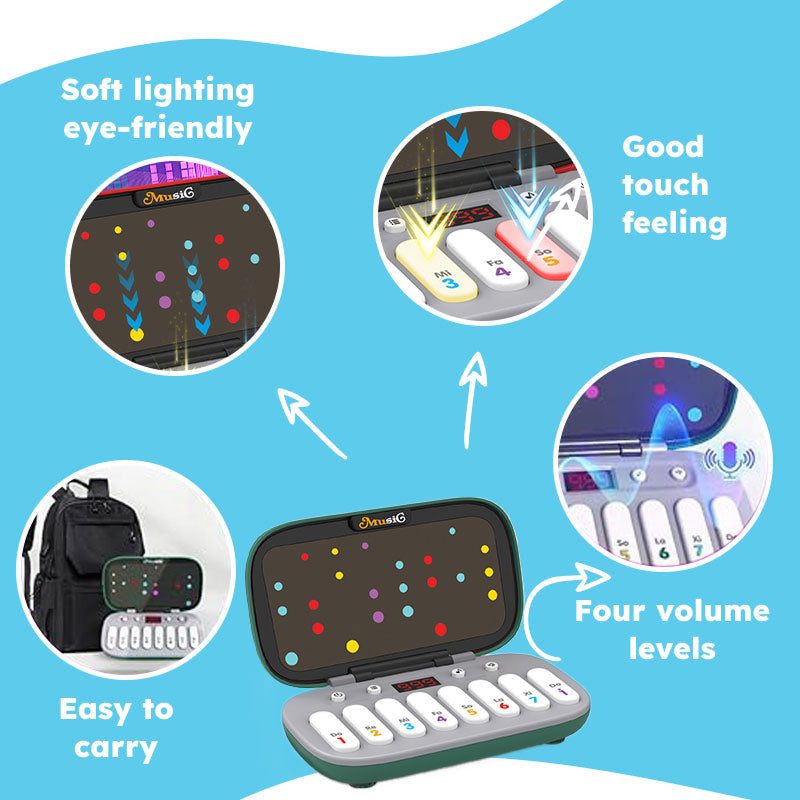 MusiQ Rhythm Master portable piano game with soft lighting, touch keys, and four volume levels for kids ages 3 and up