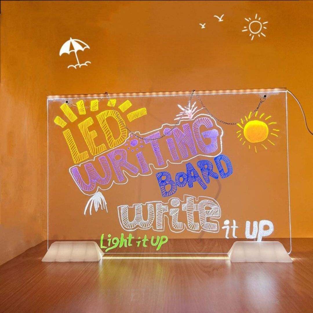 Erasable luminous acrylic message board with LED lights for vibrant, glowing messages, portable and easy to clean