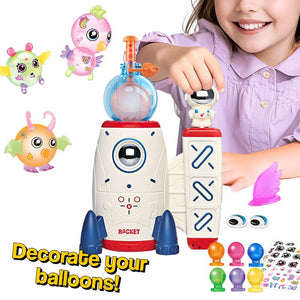 Child playing with Magic PopKit reusable balloon toy and colorful character accessories