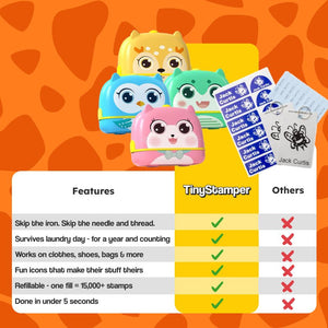 TinyStamper customized name stamp with waterproof ink for labeling kids' belongings