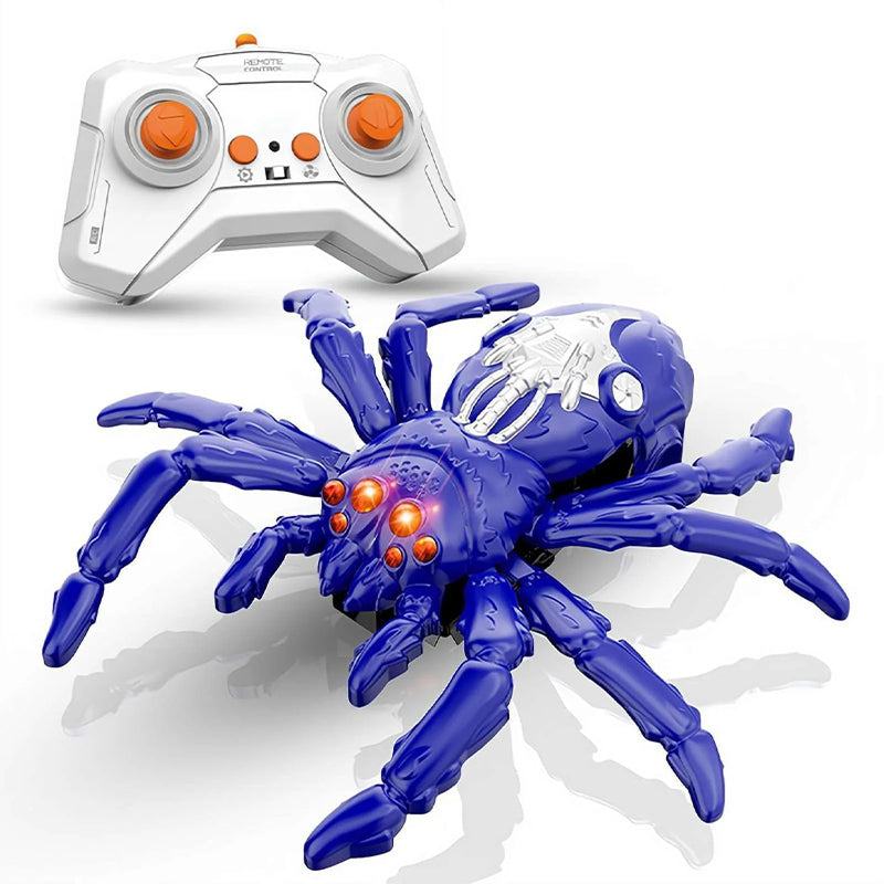 2-in-1 climbing and crawling RC spider toy with remote control and light-up eyes on wall