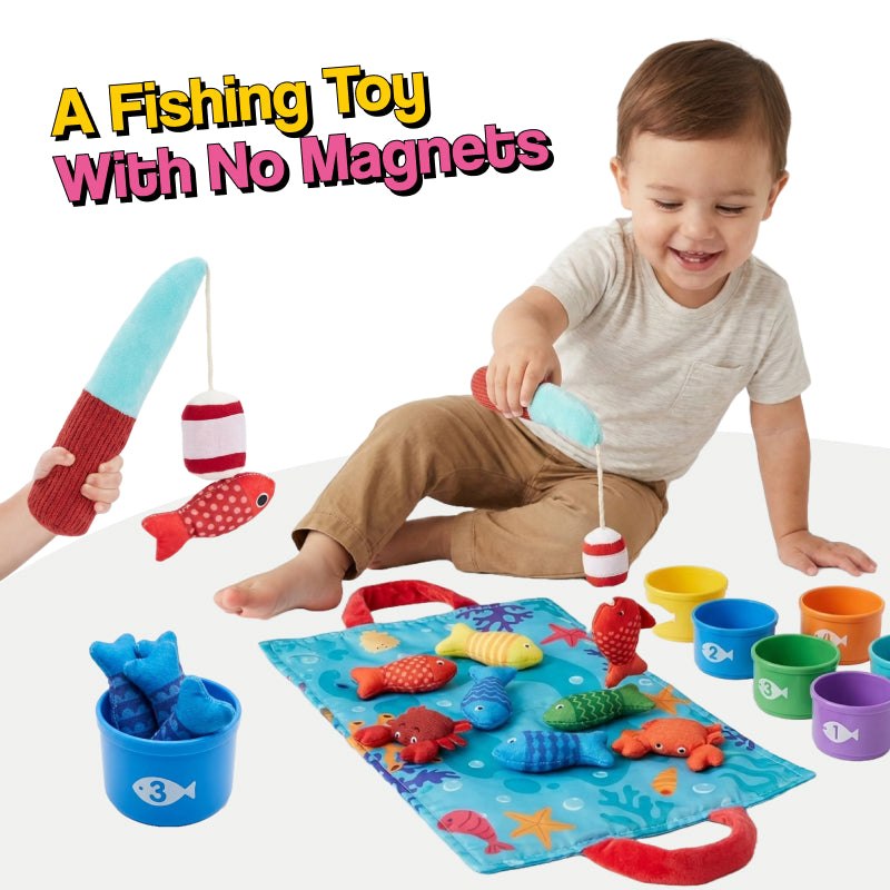 Little Fisherman Fishing Set soft fishing toy with velcro bobber and colorful fabric fish for babies and toddlers