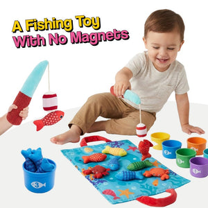 Little Fisherman Fishing Set soft fishing toy with velcro bobber and colorful fabric fish for babies and toddlers