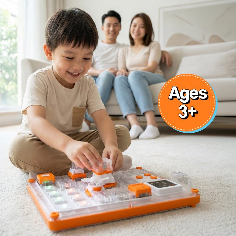 STEM circuit puzzle board with astronaut, fan, and projector for kids ages 3+