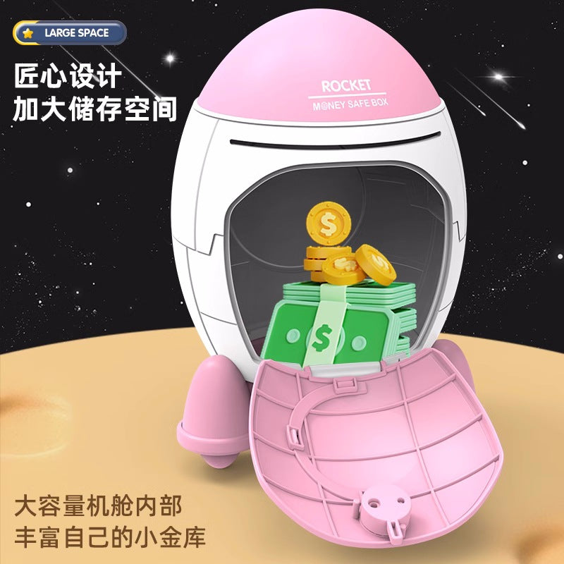 Rocket Shaped Plastic Cartoon Childrens Piggy Bank with Anti-Fall Design – pretend play set