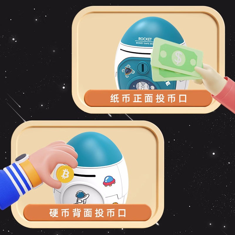Rocket Shaped Plastic Cartoon Childrens Piggy Bank with Anti-Fall Design – Montessori-inspired toy