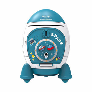 Rocket Shaped Plastic Cartoon Childrens Piggy Bank with Anti-Fall Design – gift idea for kids and grandchildren