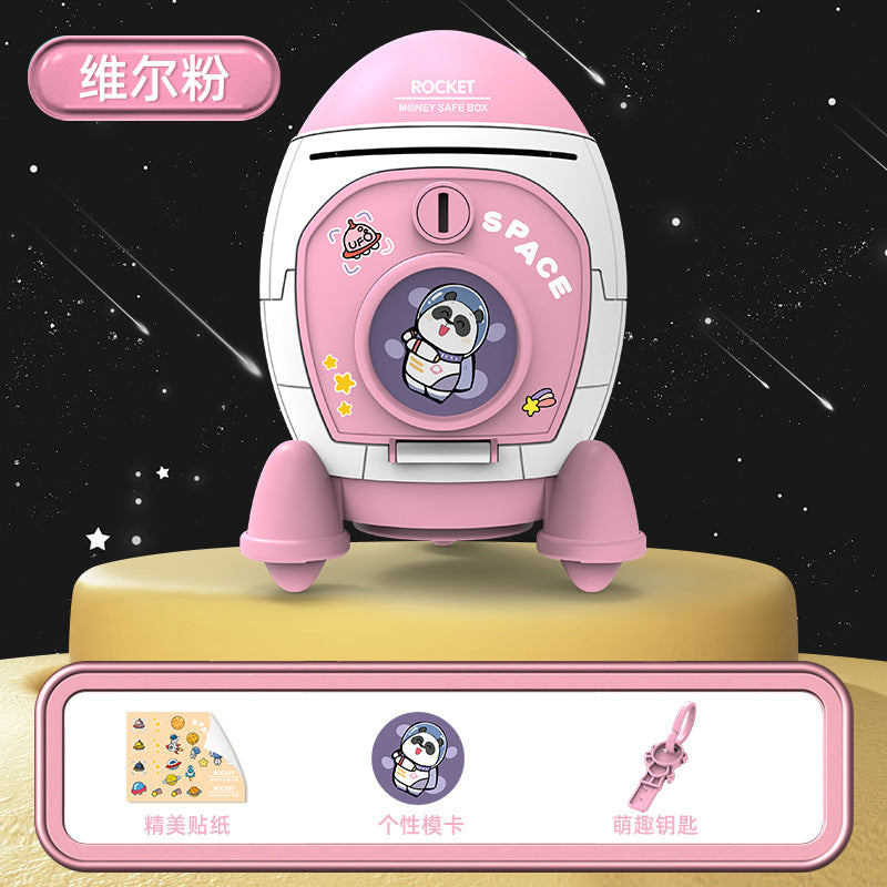 Rocket Shaped Plastic Cartoon Childrens Piggy Bank with Anti-Fall Design (view 7)