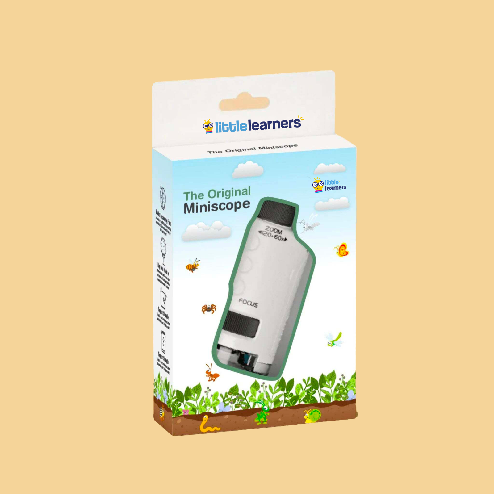 The Original Miniscope handheld microscope for kids with adjustable focus and LED light in colorful Little Learners packaging
