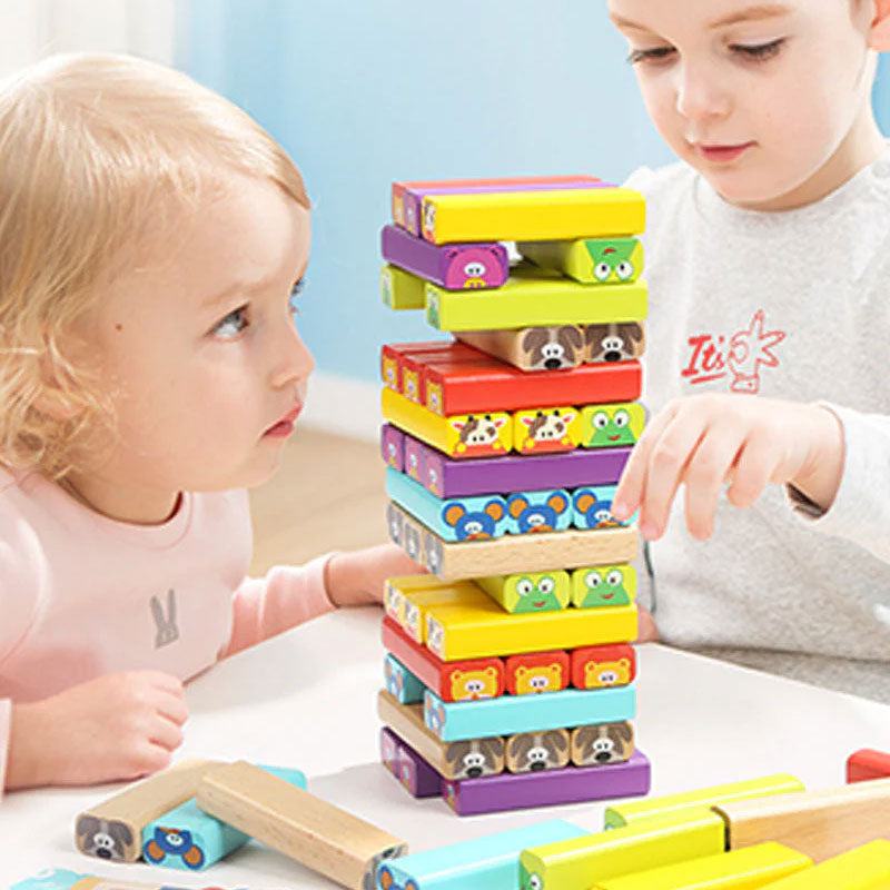 Colored Wooden Blocks with Animal Patterns Cards – for kids ages 1–9
