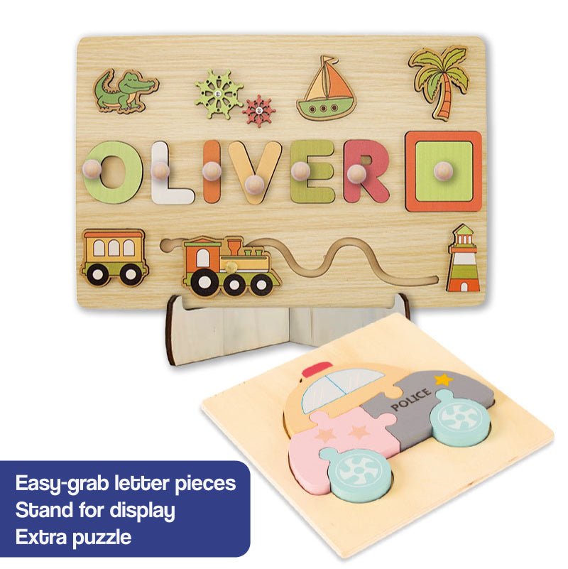 Custom Name Montessori Board personalized wooden name puzzle for kids with easy-grip letters and extra puzzle piece