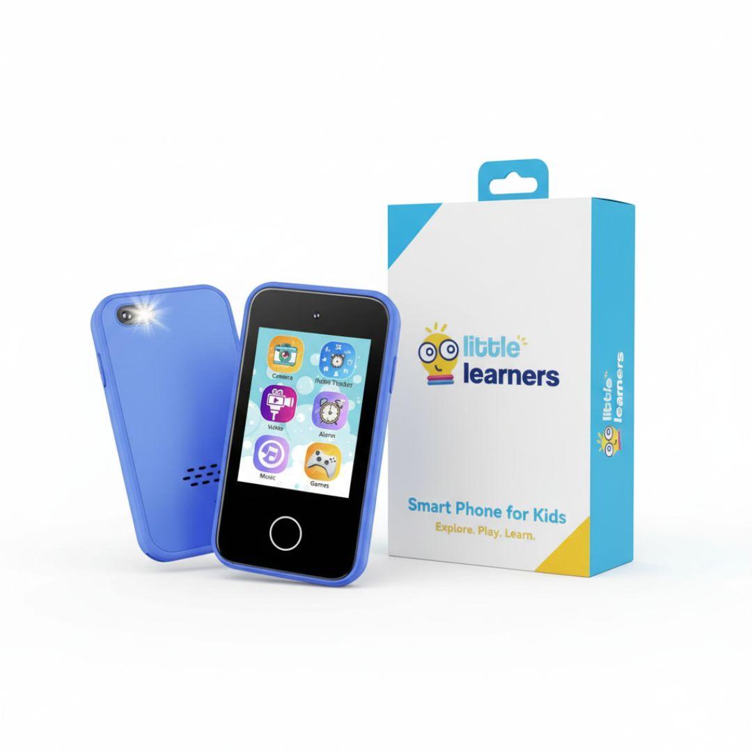 Little Genius Dual Camera kid's smartphone with touch screen and educational games, blue color with packaging box