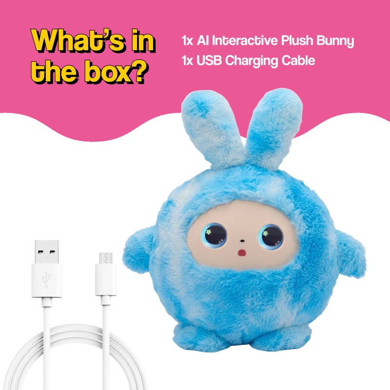 AI Plush Bunny interactive soft toy with animated emotional eyes and real-time conversation capability