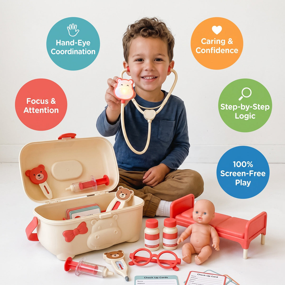 Little Doctor Play Kit with Hippo Carry Case in pink – for kids ages 3–9