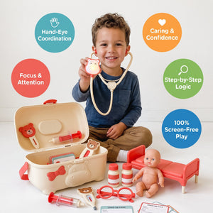 Little Doctor Play Kit with Hippo Carry Case in pink – for kids ages 3–9