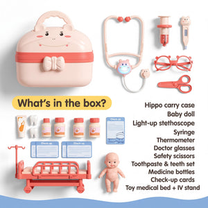 Little Doctor Play Kit with Hippo Carry Case in pink – educational toy