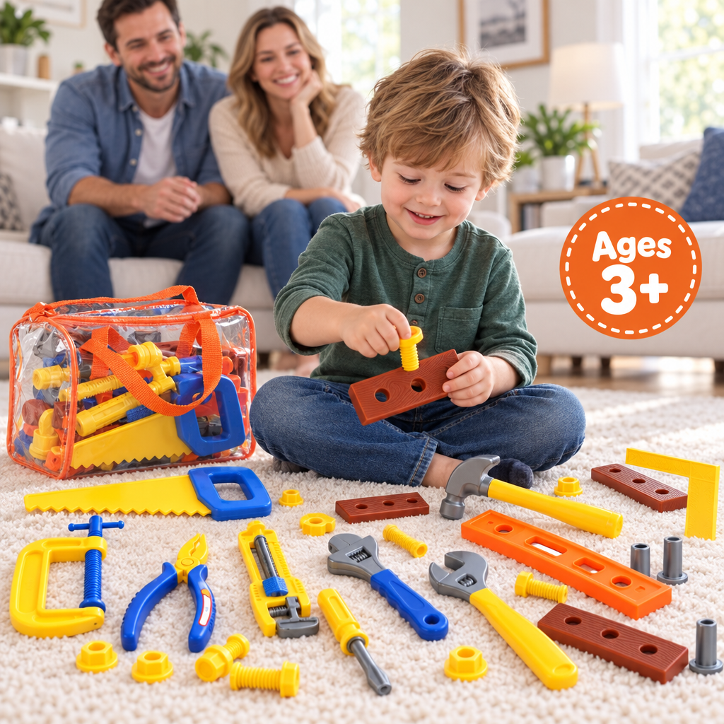 Kids Pretend Play Tool Set with Carry Bag – DIY craft activity