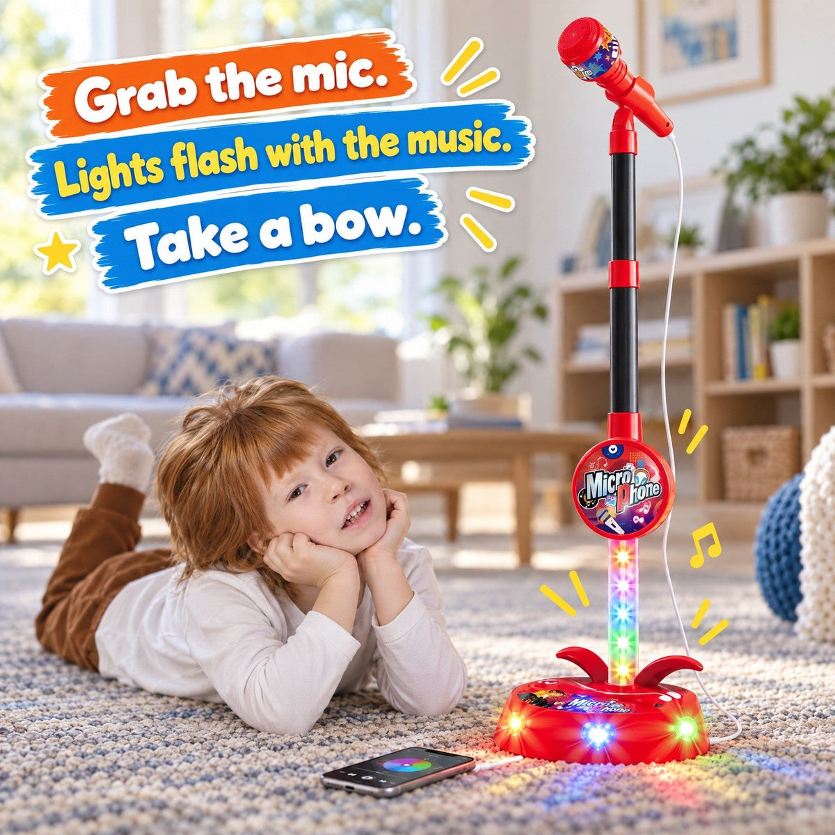 Kids Light-Up Karaoke Microphone with Adjustable Stand